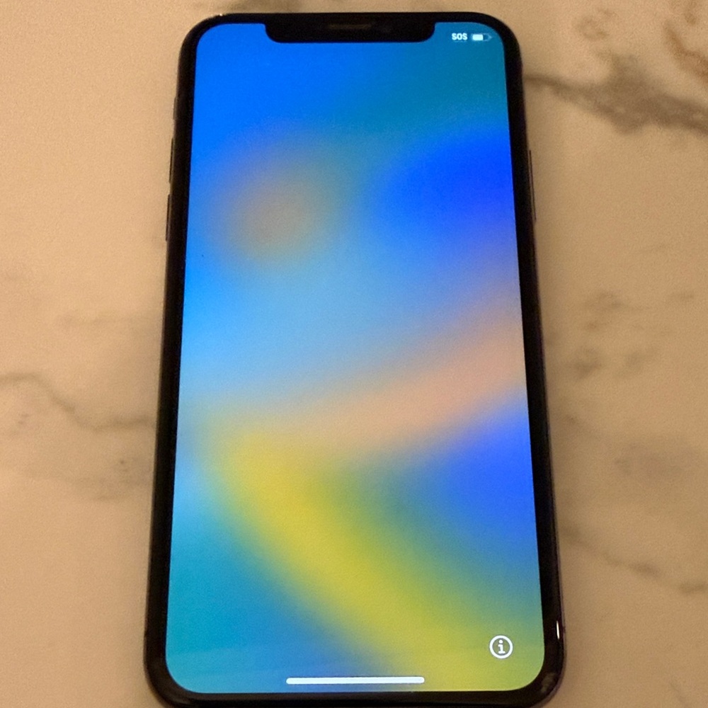 IPhone X black with case.